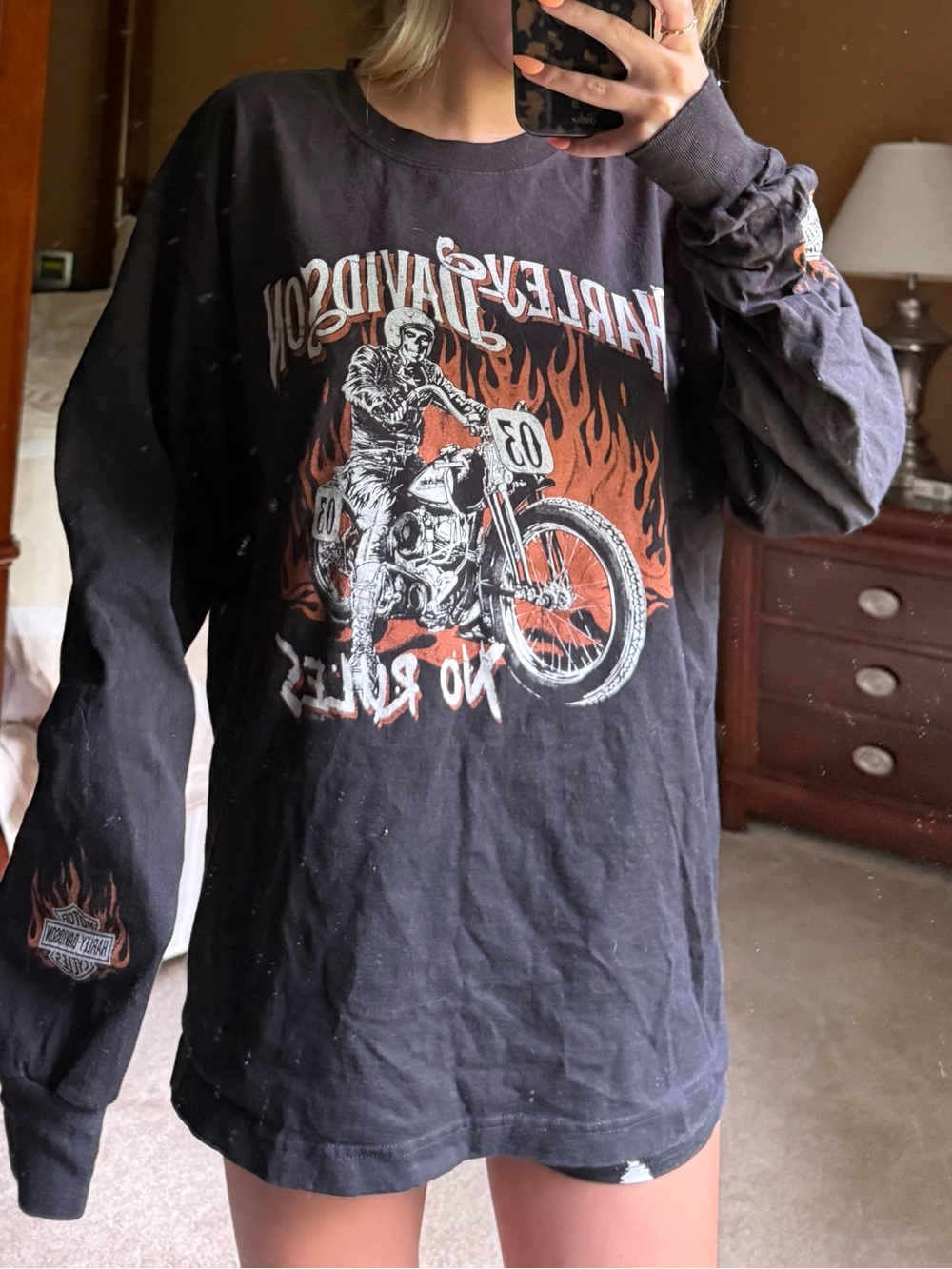 Harley-Davidson Black Tee with Orange Logo Patch